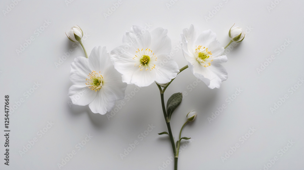 White Flowers with Stems Neatly Spread Across a Clean White Surface for a Subtle Timeless Effect Floral Botanical Wallpaper Background White Flowers with Stems Neatly Spread Across a Clean White Surface for a Subtle Timeless Effect Floral Botanical Wallpaper Background