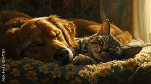 Wallpaper Mural Golden Retriever Dog and Tabby Cat Sleeping Peacefully Together Torontodigital.ca