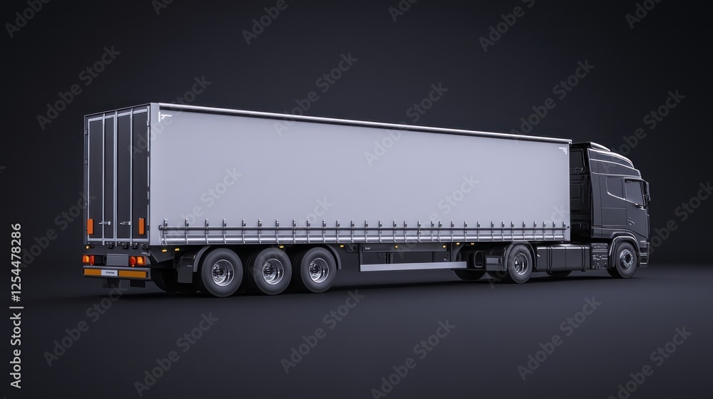 Black Semi-trailer Truck on Grey Background Black Semi-trailer Truck on Grey Background