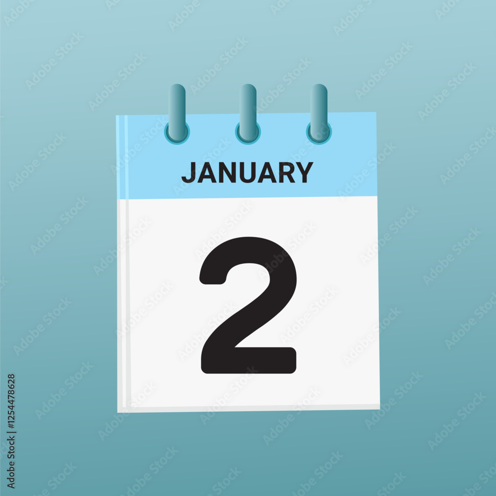 2nd February daily calendar icon template. February 2 day calendar design. Single day calendar in vector illustration flat style.