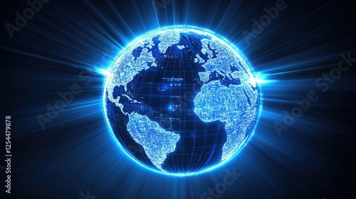 Bright Blue Globe with Digital Network Connections in Space