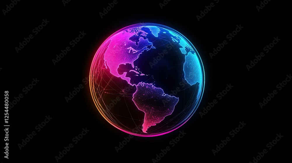 Vibrant Digital Globe Representation with Neon Colorful Lines Vibrant Digital Globe Representation with Neon Colorful Lines
