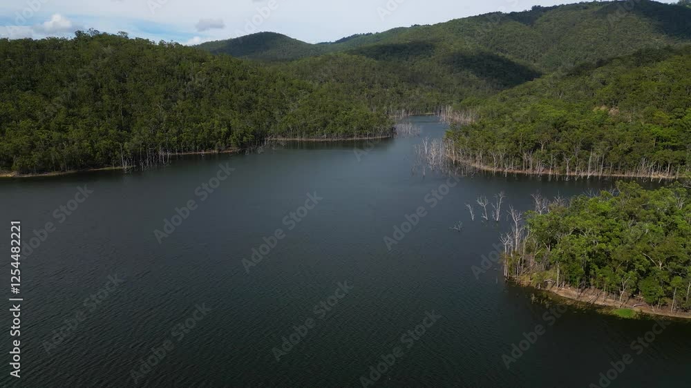 Right to left aerial views of Advancetown Lake near the Western Boat Ramp on the Gold Coast Hinterland. Right to left aerial views of Advancetown Lake near the Western Boat Ramp on the Gold Coast Hinterland.