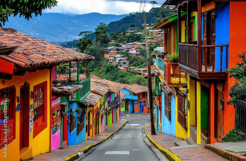 Fototapeta premium Experience Colombia's charm through its lively street colors.