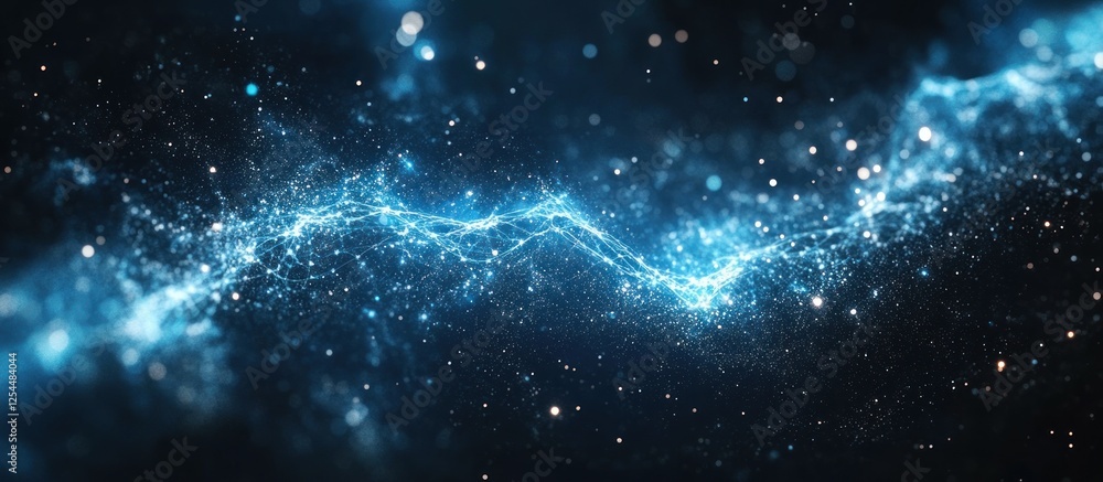 Blue energy wave flowing in dark space; cosmic background; digital art Blue energy wave flowing in dark space; cosmic background; digital art