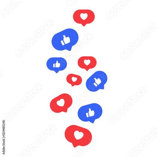 Like and love icon button, social media like background . Thumbs up and heart flat icon in modern speech bubble shapes , Social media notification icons. emoji post reactions set. Vector illustration