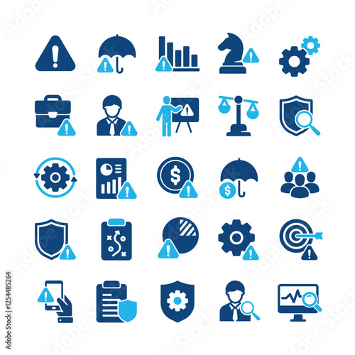 Risk management glyph solid icons collection