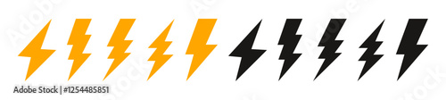 flash thunder power icon set, flash lightning bolt icon with thunder bolt collection - Electric power icon symbol - Power energy icon sign