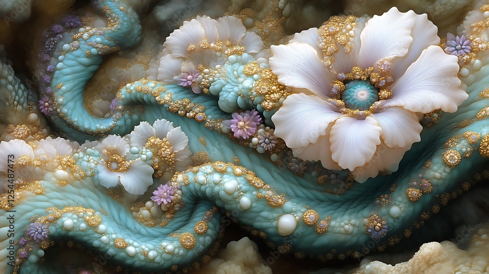 Fototapeta premium Abstract Floral Wave With Gold And Pearl Accents