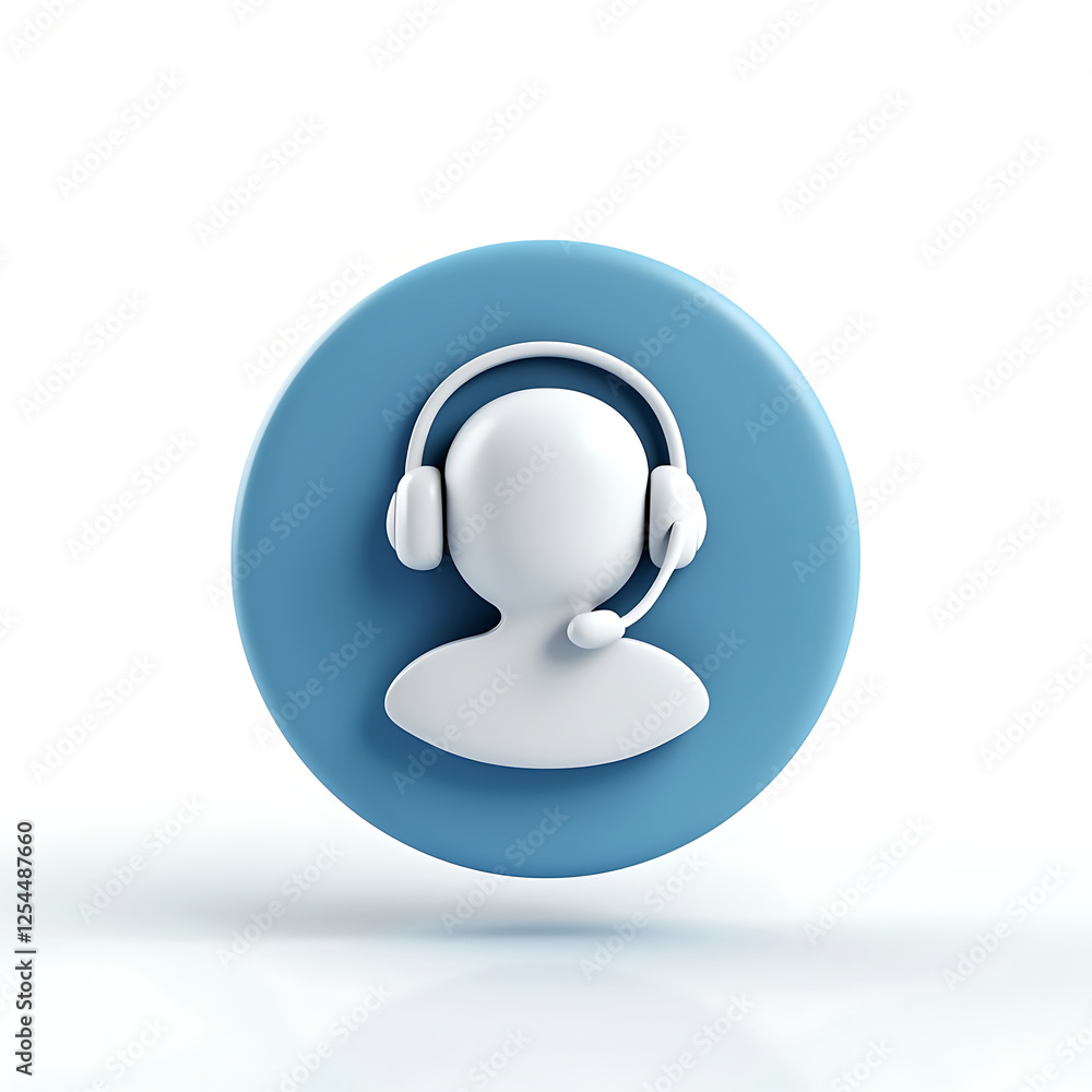 3D icon of a person wearing a headset, within a blue circle, isolated on white. Represents customer service, support, or call center. Clean and modern design, suitable for websites and applications.