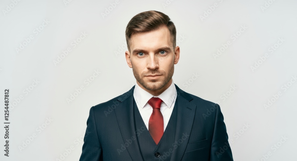 A man in a suit and tie is standing in front of a white background A man in a suit and tie is standing in front of a white background