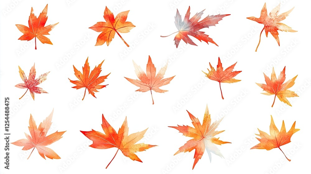 Set of watercolor autumn maple leaves isolated on white background Set of watercolor autumn maple leaves isolated on white background