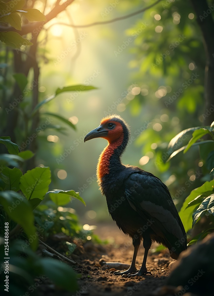 Fototapeta premium Majestic Bird in the Heart of a Tropical Forest – A Vibrant Wildlife Scene