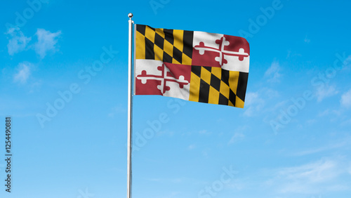 High detailed flag of Maryland. Maryland state flag, National Maryland flag. Flag of state Maryland. USA. America. 3D Illustration