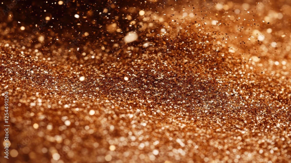 Close-Up View of Brown and Gold Glitter Sparkling with Soft Bokeh Light for Decorative Background Close-Up View of Brown and Gold Glitter Sparkling with Soft Bokeh Light for Decorative Background
