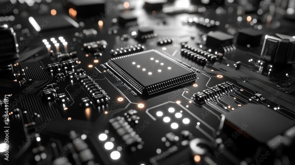 Close-up of illuminated circuit board processor Close-up of illuminated circuit board processor