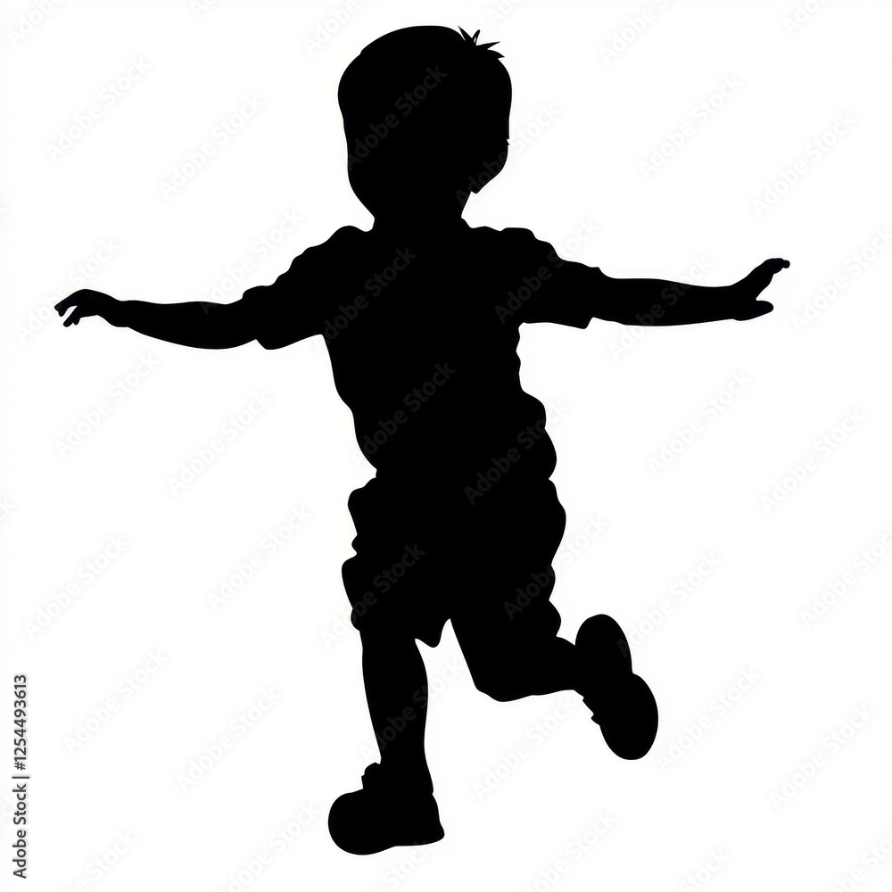 Silhouette of a Young Child Playing Joyfully Against a Light Background Silhouette of a Young Child Playing Joyfully Against a Light Background