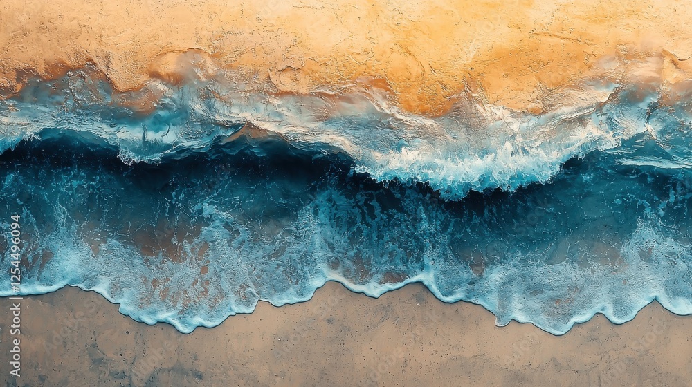 Fototapeta premium Coastal Landscape: Abstract Ocean Waves on Golden Sand