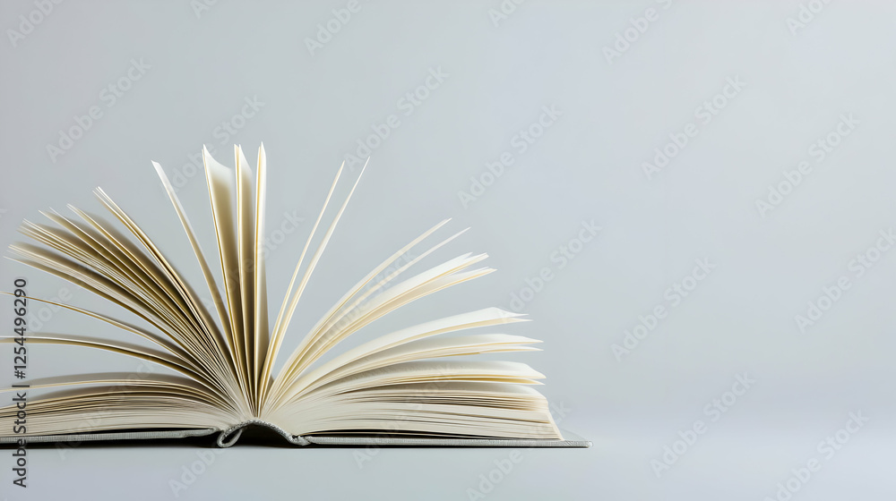 Fototapeta premium Open Book with Detailed Pages on Neutral Background