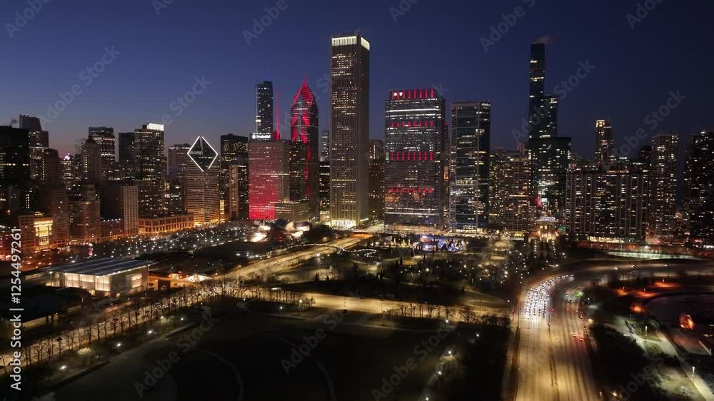 Sunset Skyline Downtown Chicago At Chicago In Illinois United States. Highrise Buildings Landscape. Colorful Sunset. Chicago At Illinois United States. Stunning Cityscape. Downtown Scenery. Sunset Skyline Downtown Chicago At Chicago In Illinois United States. Highrise Buildings Landscape. Colorful Sunset. Chicago At Illinois United States. Stunning Cityscape. Downtown Scenery.