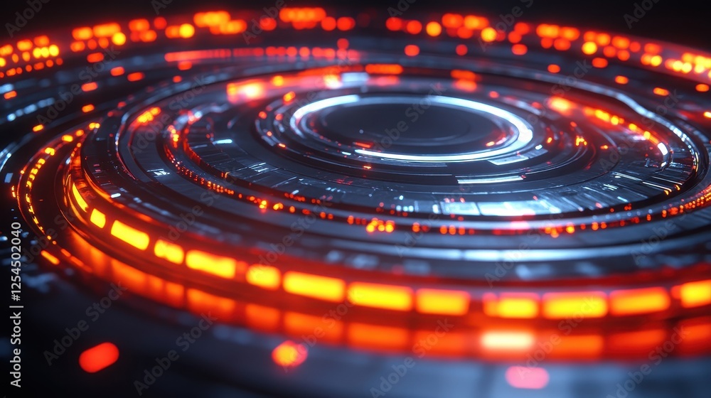 Futuristic technology interface, glowing circles, dark background, digital innovation, tech concept Futuristic technology interface, glowing circles, dark background, digital innovation, tech concept
