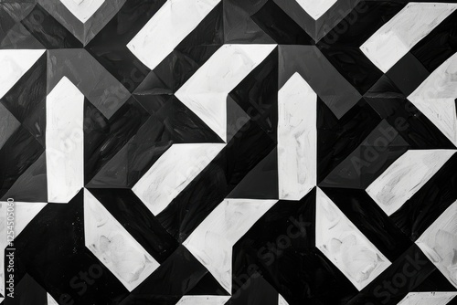 Charcoal black arctic white geometric optical illusion pattern with perfect precision noise creates a mesmerizing visual concept and text. photo