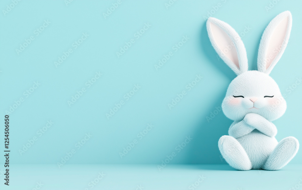 Obraz premium Charming silhouette of a single cute Easter bunny, presented in a soft pastel color. The bunny is beautifully centered on a plain background, surrounded by ample negative space that enhances its simpl