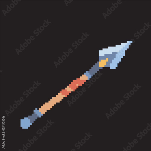 spear pixel art, vector illustration on isolated background.
