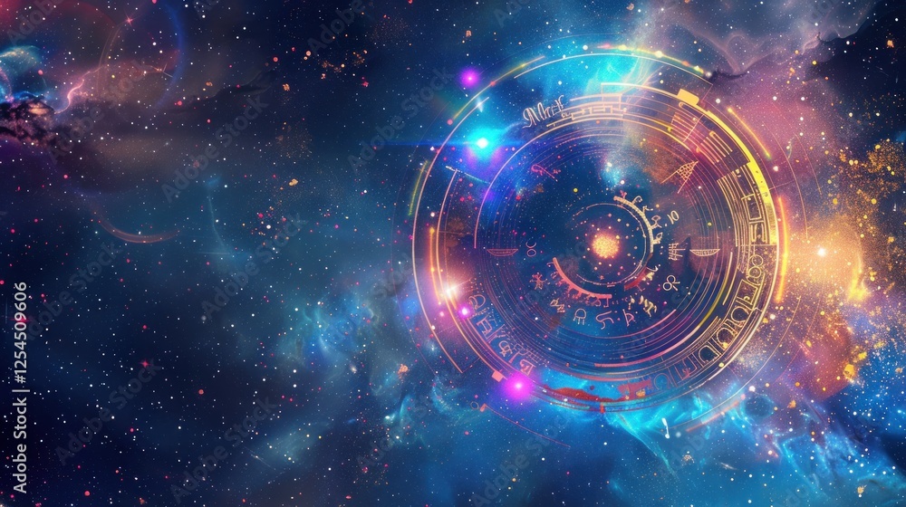 Obraz premium Cosmic Wheel of Zodiac Signs
