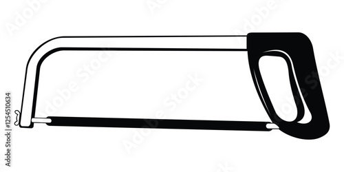 Black and white hacksaw illustration for woodworking and metalworking tool 