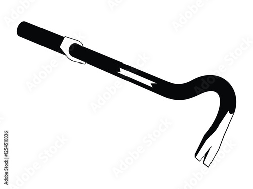 Black and white silhouette of a crowbar or pry bar tool with a curved end and handle