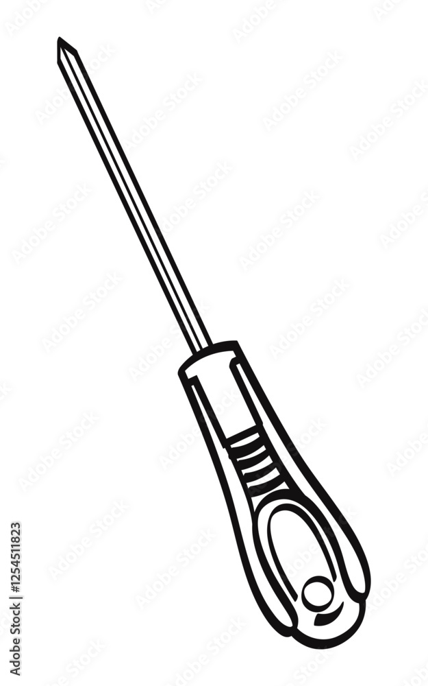Fototapeta premium Black and white illustration of a screwdriver with ergonomic handle and long metal shaft