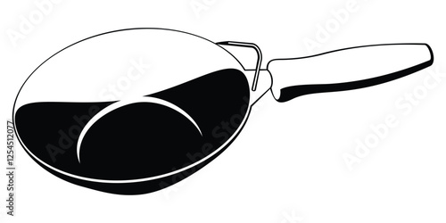 Black and white frying pan with steak illustration – kitchen cookware and food graphic