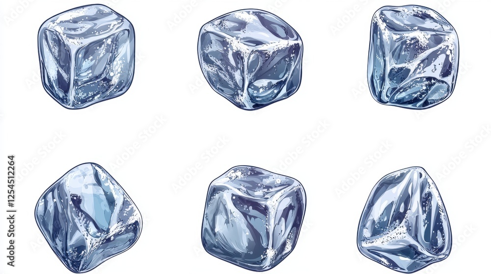 Collection of Realistic Ice Cubes in Various Positions on a White Background Collection of Realistic Ice Cubes in Various Positions on a White Background