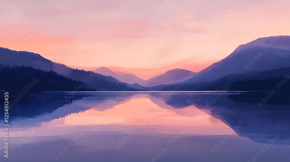 Fototapeta premium Serene Sunset Over Mountain Lake Reflection