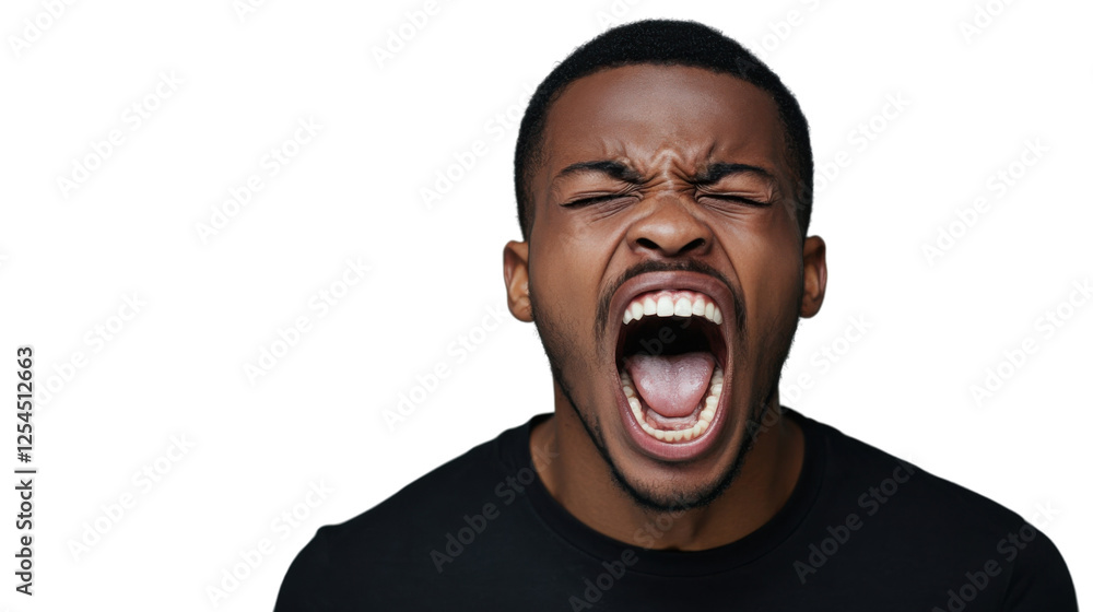 Young man shouting with transparent background: expressing extreme emotion Young man shouting with transparent background: expressing extreme emotion