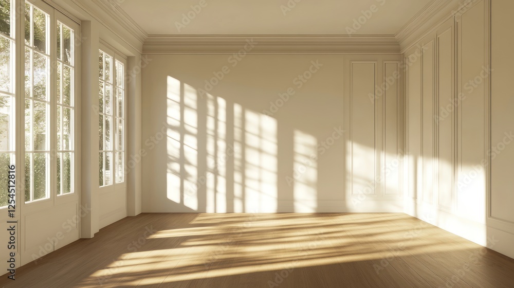 Fototapeta premium Sunlight Streaming Through Windows in Empty Room