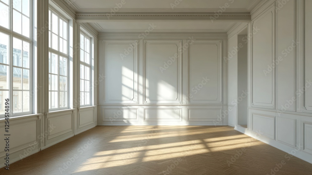Obraz premium Empty Room With Large Windows and Sunbeams