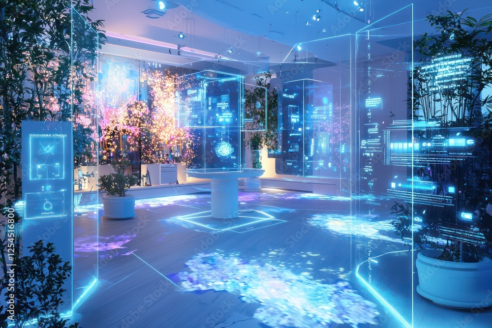 Obraz premium integration with virtual experiences showcased in a holographic research hub.