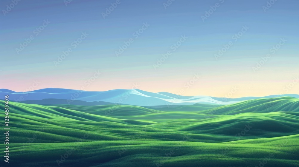 Fototapeta premium Serene Green Hills Under a Blue Sky