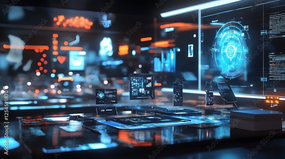 Futuristic Tech Control Room: A Digital Interface and Data Visualization Futuristic Tech Control Room: A Digital Interface and Data Visualization