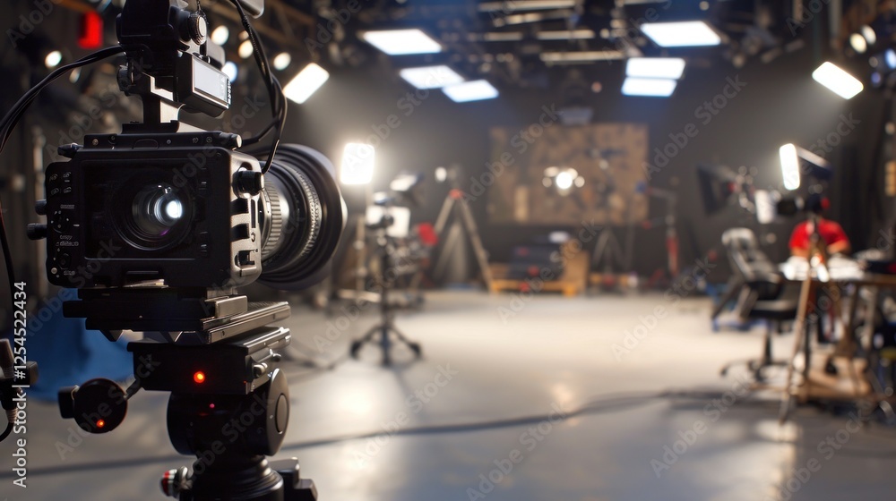 A video recording studio room using camera and lights for make video. AI generated image A video recording studio room using camera and lights for make video. AI generated image