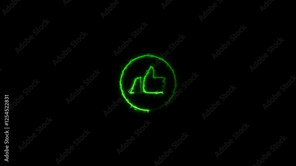 Glowing neon line Hand thumb up icon isolated on black background. Neon Outline Green Color Like Icon Animation Black Background Glowing neon line Hand thumb up icon isolated on black background. Neon Outline Green Color Like Icon Animation Black Background