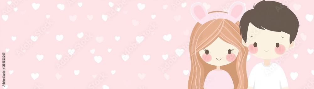 Cute couple cartoon, hearts background, Valentine's Day, romantic Cute couple cartoon, hearts background, Valentine's Day, romantic