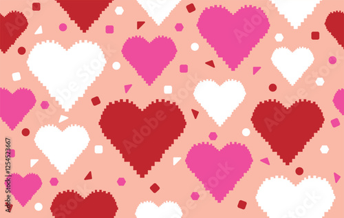 Valentine pattern seamless fabric Valentine day. pixel heart pattern on pastel orange. Designed for background ,wallpaper ,valentine pattern ,wrapping paper ,sweetheart ,fabric ,anniversary ,couple