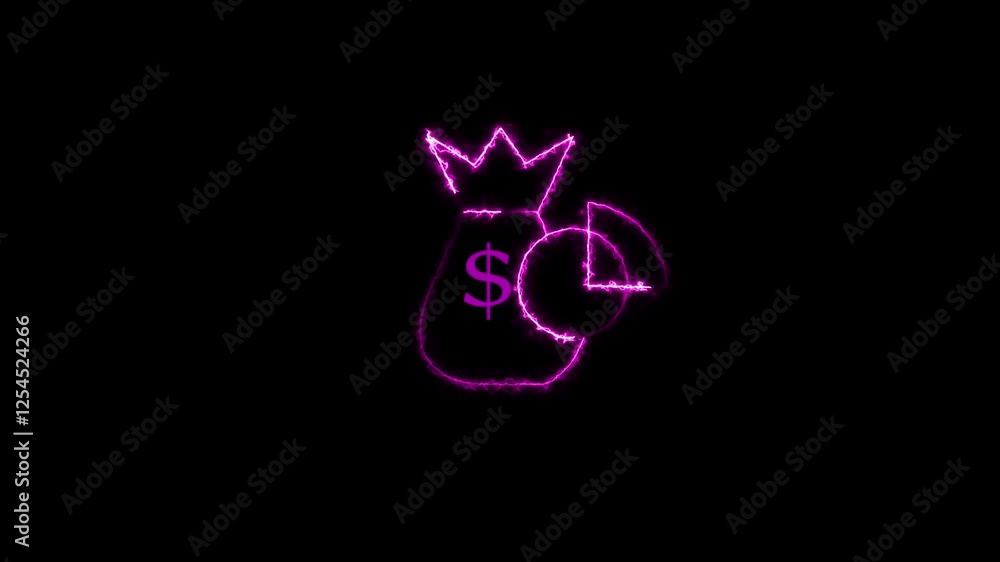 glowing  dollar  icon of a sack of  bills with a glowing neon effect