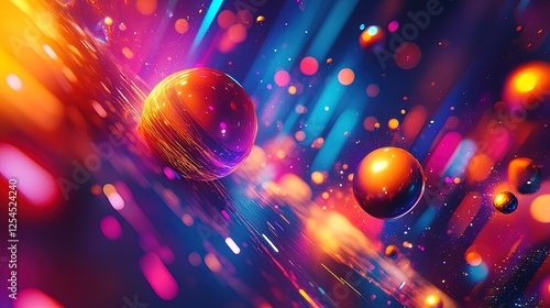 A vibrant abstract theme showcasing travel, exploration, and glowing lifestyle symbols