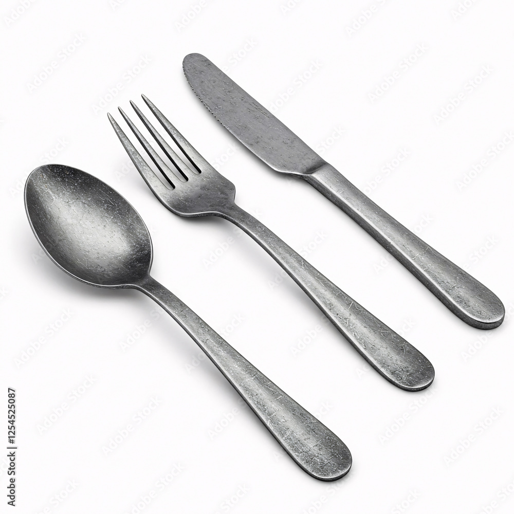 Spoon and fork isolated on white background front view Spoon and fork isolated on white background front view