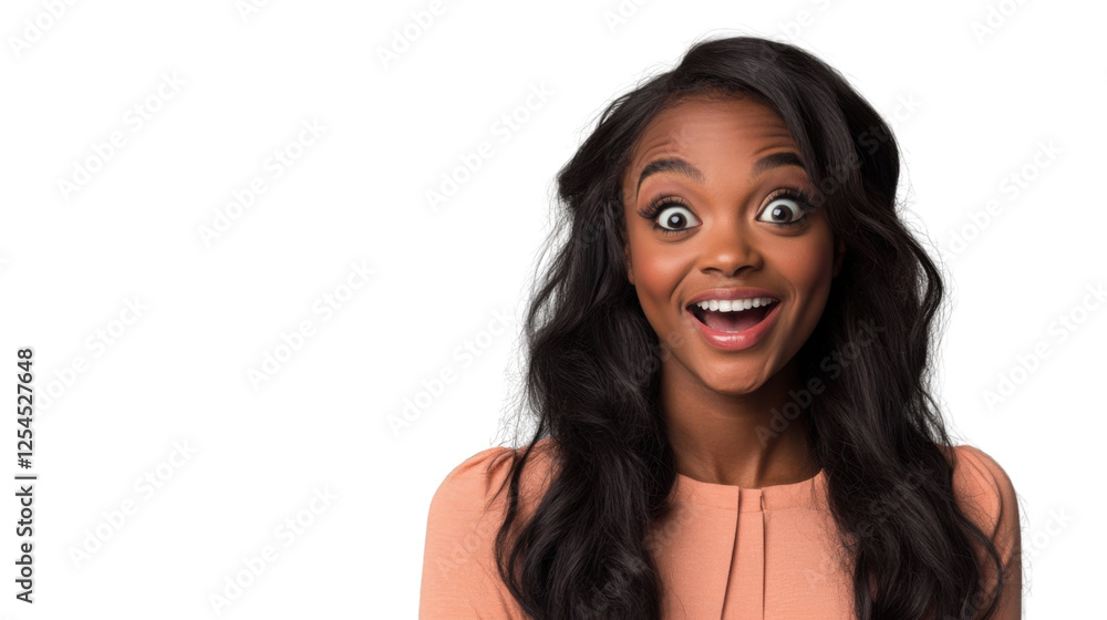Surprised african american businesswoman showing astonishment on transparent background Surprised african american businesswoman showing astonishment on transparent background