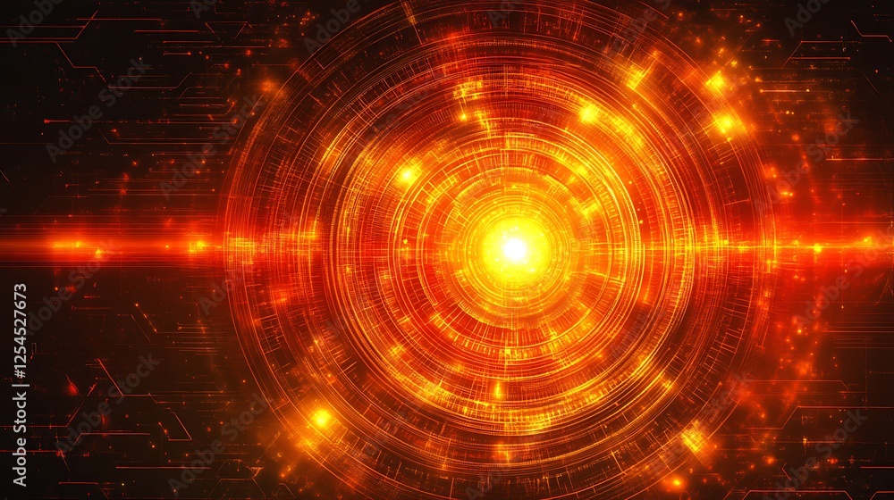 Obraz premium Abstract Orange Digital Technology Circular Design